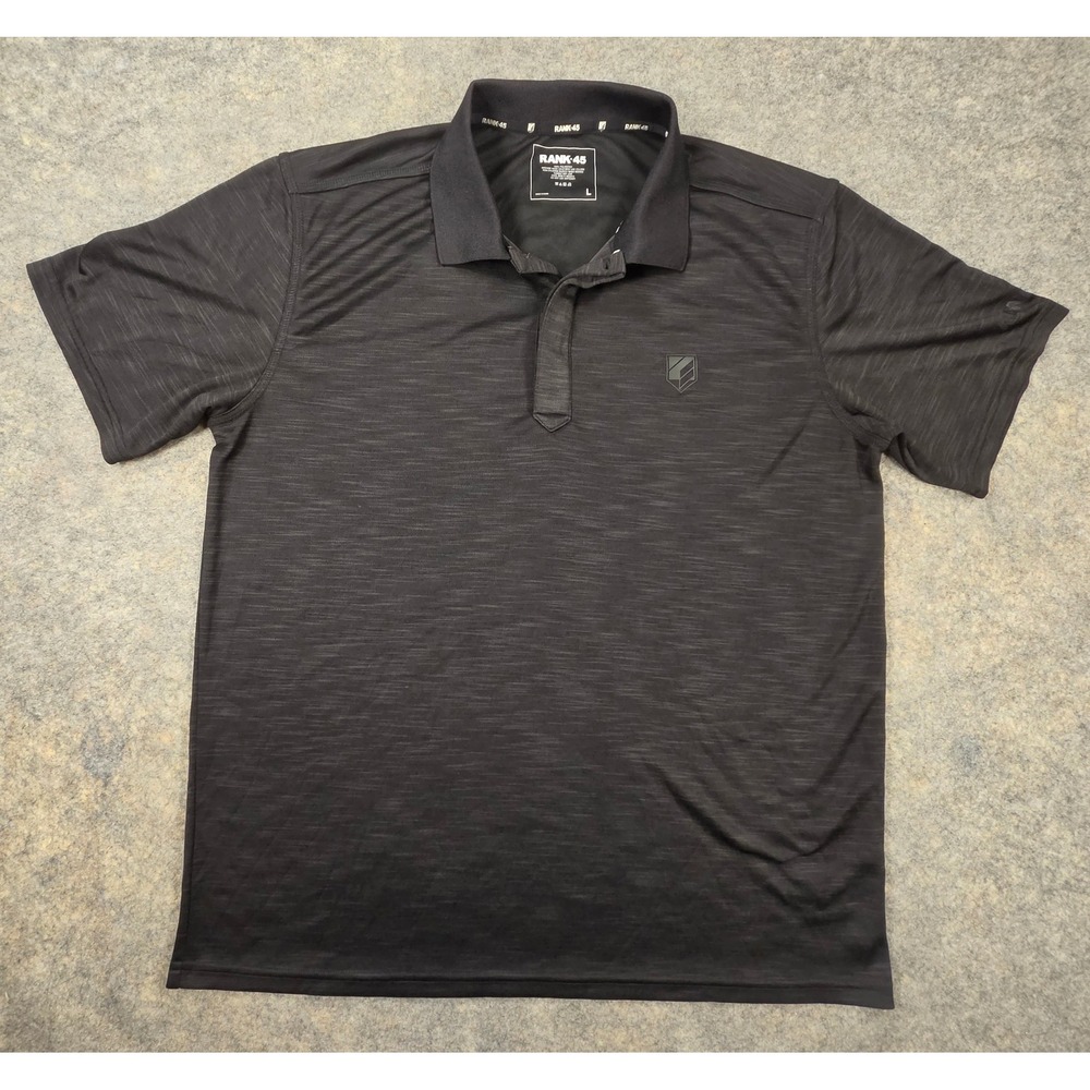 Rank 45 Mens Polo Shirt Large Black Space Dye Short Sleeve Western V-Yoke
